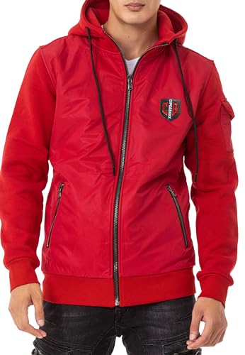 Cipo & Baxx Herren Sweatjacke Kapuzenjacke Hoodie Sweater Jacke Pullover Reißverschluss CL552 Rot XL von Cipo & Baxx