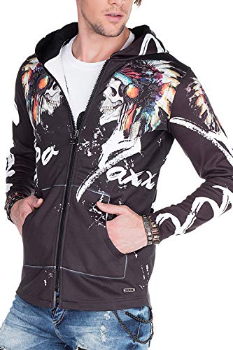 Cipo & Baxx Herren Sweatjacke Kapuzenjacke Sweat Pullover Design Asymmetrisch Sportlich mit Indigenem Allover-Print Schwarz M von Cipo & Baxx