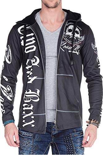 Cipo & Baxx Herren Sweatjacke Kapuzenjacke Übergangsjacke Rockig Lässig mit Print Schwarz L von Cipo & Baxx