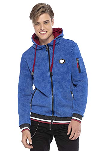 Cipo & Baxx Herren Sweatjacke Hoodie CL418 Saxeblau – Stylischer Pullover im Modernen Casual Streetwear Stil mit Reißverschluss & Kapuze für Alltag Freizeit & Party - CL418 Saxeblau XL von Cipo & Baxx