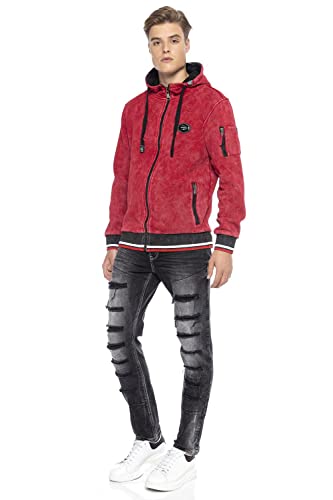 Cipo & Baxx Herren Sweatjacke Kapuzenpullover Sweatshirt Sweater Jacke Hoodie mit Reißverschluss Rot S von Cipo & Baxx