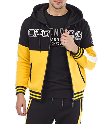 Cipo & Baxx Herren Sweatjacke Label-Print Kapuzenjacke Übergangsjacke Men Jacke Hoodie CL301 Schwarz M von Cipo & Baxx