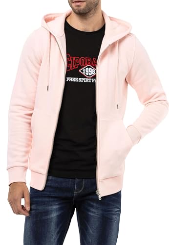 Cipo & Baxx Herren Sweatjacke Sweatshirt Basic Kapuzenpullover Reißverschluss Sweat CL556 Pink XL von Cipo & Baxx