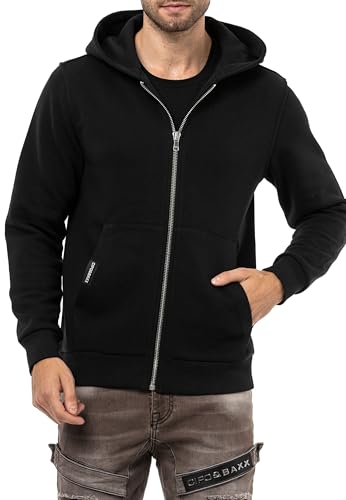 Cipo & Baxx Herren Sweatjacke Sweatshirt Basic Kapuzenpullover Reißverschluss Sweat CL556 Schwarz L von Cipo & Baxx