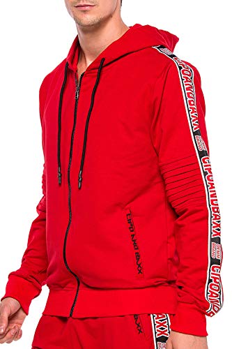 Cipo & Baxx Herren Sweatjacke Übergangsjacke Pullover Freizeitjacke Hoodie mit Ärmel Schriftzügen Rot XXL von Cipo & Baxx