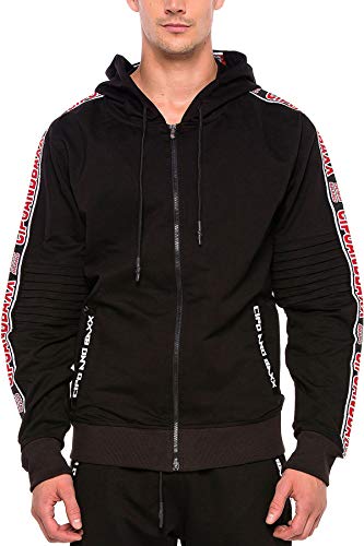 Cipo & Baxx Herren Sweatjacke Übergangsjacke Pullover Freizeitjacke Hoodie mit Ärmel Schriftzügen Schwarz XL von Cipo & Baxx