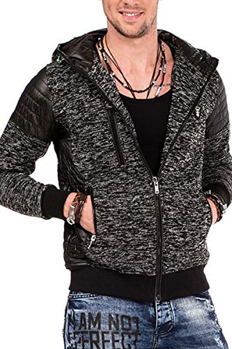 Cipo & Baxx Herren Sweatjacke Übergangsjacke Pullover Sweater Jacke Kunstleder Schwarz M von Cipo & Baxx