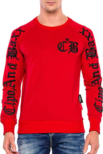 Cipo & Baxx Herren Sweatshirt CL370 Rot – Stylischer Pullover im Modernen Streetwear Look mit Rundhals & Print – Bequemer Sweater für Alltag, Freizeit & Party - CL370 Rot XXL von Cipo & Baxx