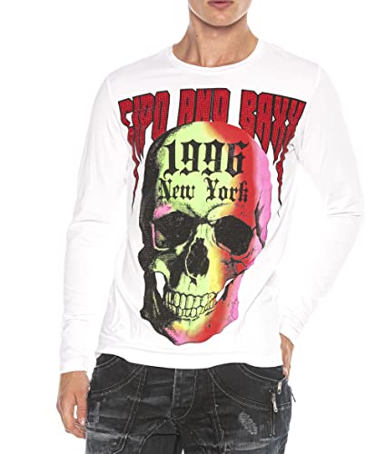 Cipo & Baxx Herren Sweatshirt CL406 Weiß – Stylischer Pullover im Modernen Streetwear Look mit Rundhals & Print – Bequemer Sweater für Alltag, Freizeit & Party - CL406 Weiß XXL von Cipo & Baxx