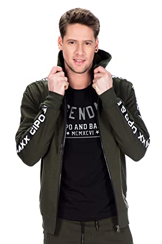 Cipo & Baxx Herren Sweatjacke Hoodie CL292 Khaki – Stylischer Pullover im Modernen Casual Streetwear Stil mit Reißverschluss & Kapuze für Alltag Freizeit & Party - CL292 Khaki S von Cipo & Baxx