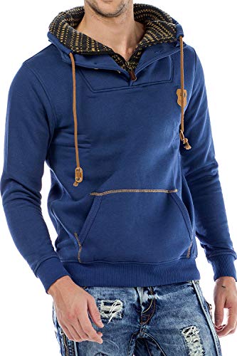 Cipo & Baxx Herren Sweatshirt Kapuzenpullover Hoodie Sweatshirt Pullover Kordel Pullover Sweater Strickkapuzenpulli Indigo M von Cipo & Baxx