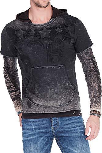 Cipo & Baxx Herren Sweatshirt Lagenlook Rundhalsausschnitt Kapuzenpullover Sweatshirt Design Longsleeve Anthracite M von Cipo & Baxx