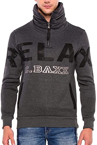 Cipo & Baxx Herren Sweatshirt Langarmpullover Sweater Kapuzen Pullover Longsleeve Hoodie Anthracite M von Cipo & Baxx