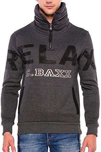 Cipo & Baxx Herren Sweatshirt Langarmpullover Sweater Kapuzen Pullover Longsleeve Hoodie Anthracite XL von Cipo & Baxx