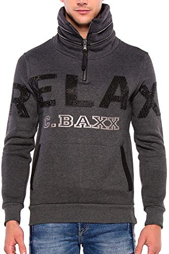 Cipo & Baxx Herren Hoodie Sweatshirt CL385 Anthrazit – Stylischer Pullover im Casual Streetwear Look mit Kapuze & Kängurutasche – Bequemes Oberteil für Alltag & Freizeit - CL385 Anthrazit XXL von Cipo & Baxx