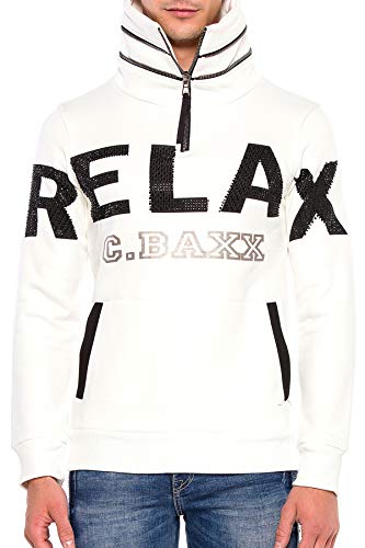 Cipo & Baxx Herren Hoodie Sweatshirt CL385 Ecru – Stylischer Pullover im Casual Streetwear Look mit Kapuze & Kängurutasche – Bequemes Oberteil für Alltag & Freizeit - CL385 Ecru L von Cipo & Baxx