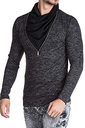 Cipo & Baxx Herren Sweatshirt Langarmpullover Sweater Schalkragen Zipper Longsleeve Schwarz M von Cipo & Baxx