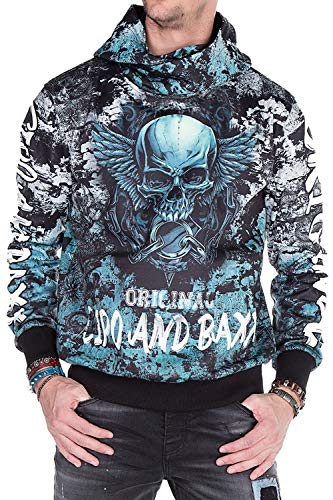 Cipo & Baxx Herren Sweatshirt Langarmshirt Longsleeve Totenkopf Pullover Sweater Kapuzenpullover Hoodie CL271 Schwarz L von Cipo & Baxx
