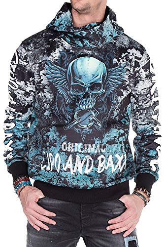 Cipo & Baxx Herren Sweatshirt Langarmshirt Longsleeve Totenkopf Pullover Sweater Kapuzenpullover Hoodie CL271 Schwarz S von Cipo & Baxx