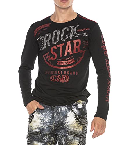 Cipo & Baxx Herren Sweatshirt Longsleeve Langarmshirt Sweater Rundhalsausschnitt Strasssteine Biker-STYL Print Glitzer Schwarz M von Cipo & Baxx