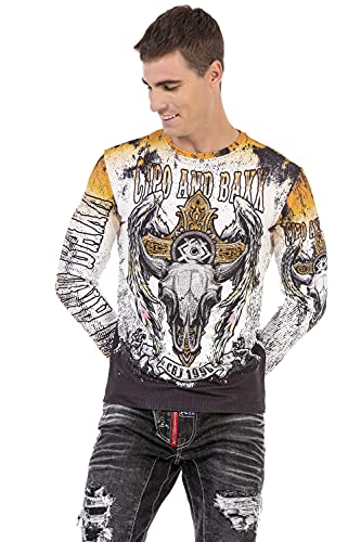 Cipo & Baxx Herren Sweatshirt Pullover Langarmshirt Longsleeve Sweater Print CL492 Ecru L von Cipo & Baxx