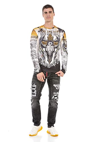 Cipo & Baxx Herren Sweatshirt CL492 Ecru – Stylischer Pullover im Modernen Streetwear Look mit Rundhals & Print – Bequemer Sweater für Alltag, Freizeit & Party - CL492 Ecru L von Cipo & Baxx