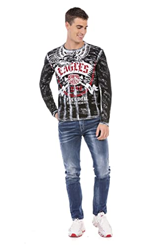 Cipo & Baxx Herren Sweatshirt Pullover Langarmshirt Longsleeve Sweater Print CL493 Ecru L von Cipo & Baxx