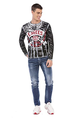 Cipo & Baxx Herren Sweatshirt Pullover Langarmshirt Longsleeve Sweater Print CL493 Ecru XL von Cipo & Baxx