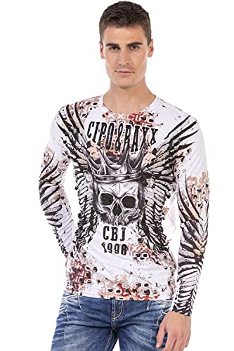 Cipo & Baxx Herren Sweatshirt Pullover Langarmshirt Longsleeve Sweater Print CL494 Weiß S von Cipo & Baxx