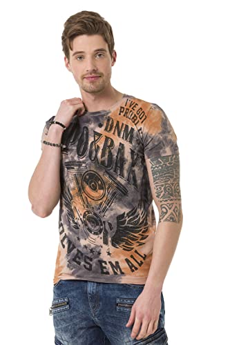 Cipo & Baxx Herren T-Shirt Allover Print Batik Design Kurzarm Rundhals Shirt CT687 Orange S von Cipo & Baxx