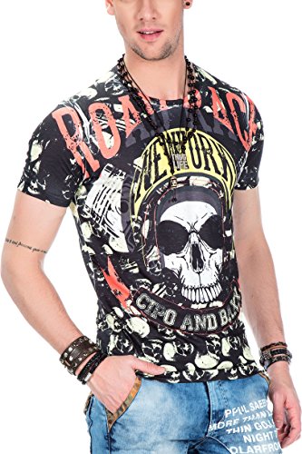 Cipo & Baxx Herren T-Shirt Allover-Print Totenkopf Freizeitshirt Rundhalsausschnit CT405 Schwarz M von Cipo & Baxx