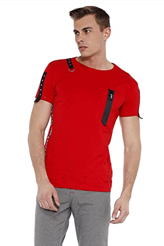 Cipo & Baxx Herren T-Shirt Applikationen Rundhals Kurzarm Shirt CT366 Rot XL von Cipo & Baxx