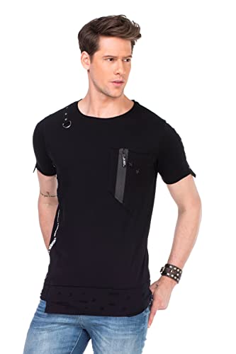 Cipo & Baxx Herren T-Shirt Applikationen Rundhals Kurzarm Shirt CT366 Schwarz S von Cipo & Baxx