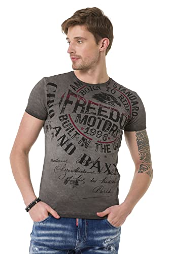 Cipo & Baxx Herren T-Shirt Aufdruck Kurzarm Frontprint Rundhals Freizeitshirt CT689 Grau S von Cipo & Baxx