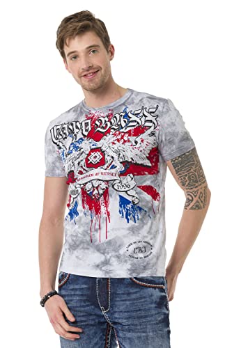 Cipo & Baxx Herren T-Shirt Aufdruck Print Graffiti Design Baumwolle Freizeit Shirt Kurzarm Rundhals CT694 Grau L von Cipo & Baxx