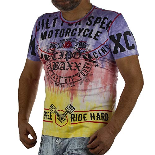 Cipo & Baxx Herren T-Shirt Auffällig Design Kurzarm Rundhals Print CT580 Gelb-Lila M von Cipo & Baxx