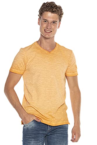 Cipo & Baxx Herren T-Shirt Basic Logo Patch Design V-Ausschnitt Baumwolle CT596 Orange M von Cipo & Baxx