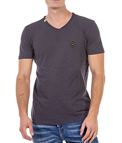 Cipo & Baxx Herren T-Shirt Basic Regular Fit Kurzarm Shirt V-Ausschnitt Sommershirt CT648 Dunkel rosa L von Cipo & Baxx