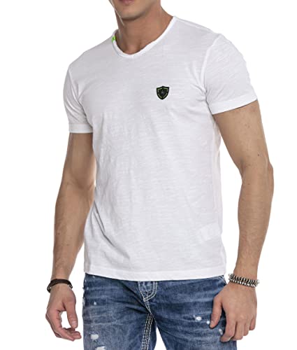 Cipo & Baxx Herren T-Shirt Basic Regular Fit Kurzarm Shirt V-Ausschnitt Sommershirt CT648 Weiß XL von Cipo & Baxx