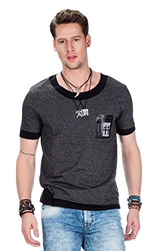 Cipo & Baxx Herren T-Shirt Basic Shirt Rundhals Kurzarm Freizeit Baumwolle Casual CT425 Anthracite S von Cipo & Baxx