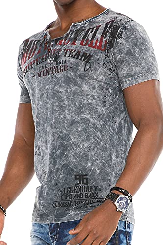 Cipo & Baxx Herren T-Shirt Basic Vintage V-Ausschnitt Biker Shirt Slim Fit Kurzarm Freizeit Henley Style CT504 Anthracite M von Cipo & Baxx