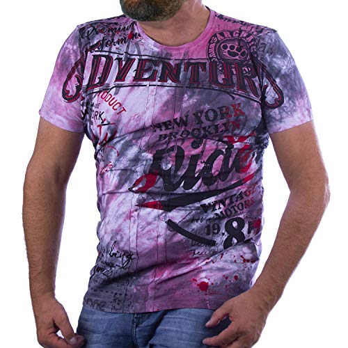 Cipo & Baxx Herren T-Shirt Batik Muster Print Kurzarm CT583 Shirt Rundhals Design Pink Grau S von Cipo & Baxx