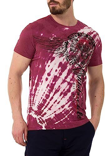 Cipo & Baxx Herren T-Shirt Batik Print Shirt Baumwolle Freizeitshirt CT769 Burgundy L von Cipo & Baxx