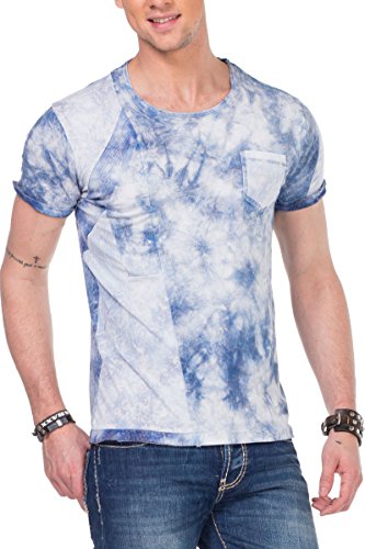 Cipo & Baxx Herren T-Shirt Batik Rundhals Kurzarm Freizeitshirt Brusttasche Baumwolle Shirt CT248 Blau M von Cipo & Baxx