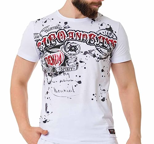 Cipo & Baxx Herren T-Shirt Baumwolle Kurzarm Rundhals Print Shirt CT713 Weiß L von Cipo & Baxx