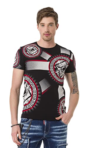 Cipo & Baxx Herren T-Shirt Baumwolle Print Ausgefallen Rundhals Freizeitshirt CT692 Schwarz S von Cipo & Baxx