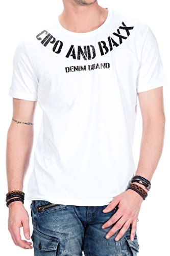 Cipo & Baxx Herren T-Shirt Dezent Basic Frontprint Sommer Baumwolle CT413 Weiß XL von Cipo & Baxx