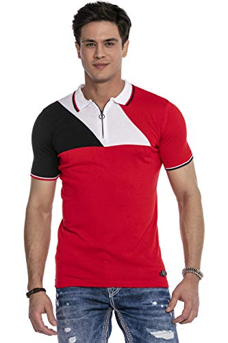 Cipo & Baxx Herren T-Shirt Farbblock Casual Poloshirt Design Kurzarm Shirt CT650 Rot S von Cipo & Baxx