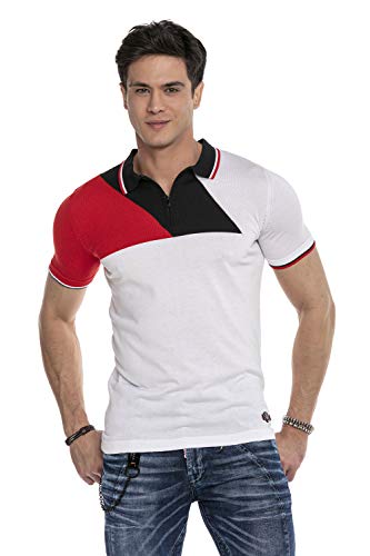 Cipo & Baxx Herren T-Shirt Farbblock Casual Poloshirt Design Kurzarm Shirt CT650 Weiß L von Cipo & Baxx