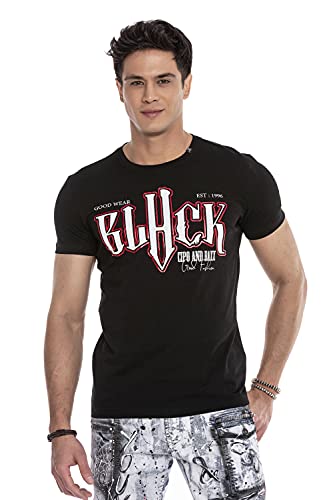 Cipo & Baxx Herren T-Shirt Freizeitshirt Kurzarm Rundhalsausschnitt Print Casual CT617 Schwarz L von Cipo & Baxx